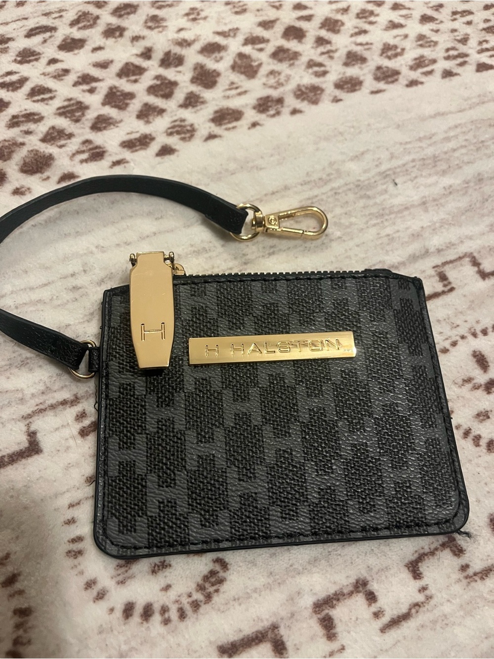 Halston Heritage Black Patterned Card Case with Gold Plate